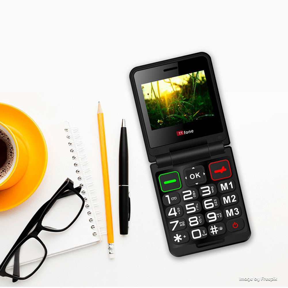 TTfone TT660 Flip Big Button Mobile with O2 SIM, USB C Mains Charger