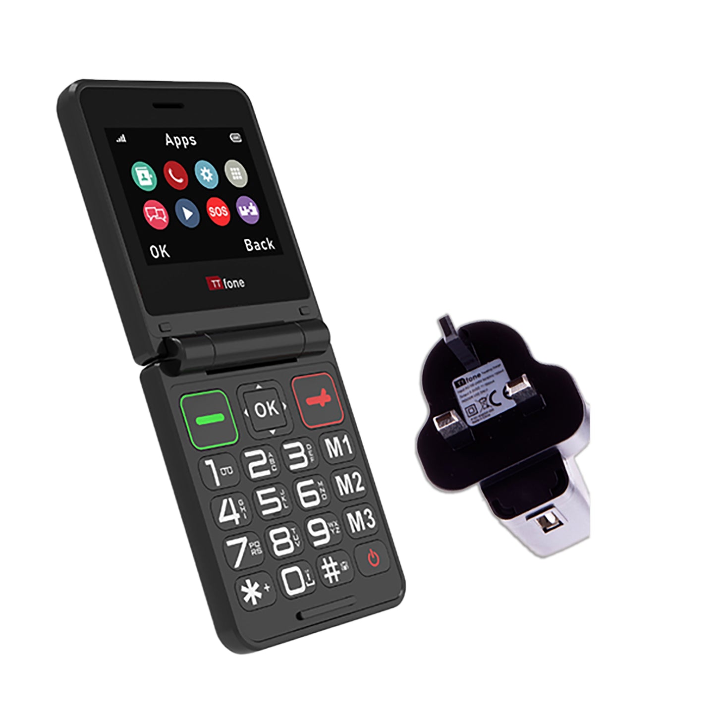 TTfone TT660 Flip Big Button Mobile with Giffgaff SIM, USB C Mains Charger