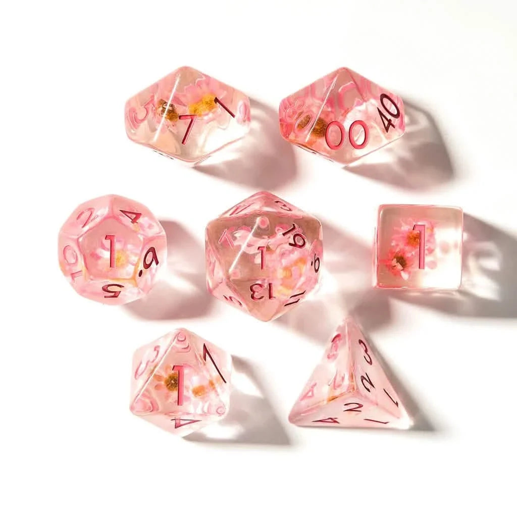 Cherry Blossoms | Soft Edge Dice | Resin | 7 Piece Set