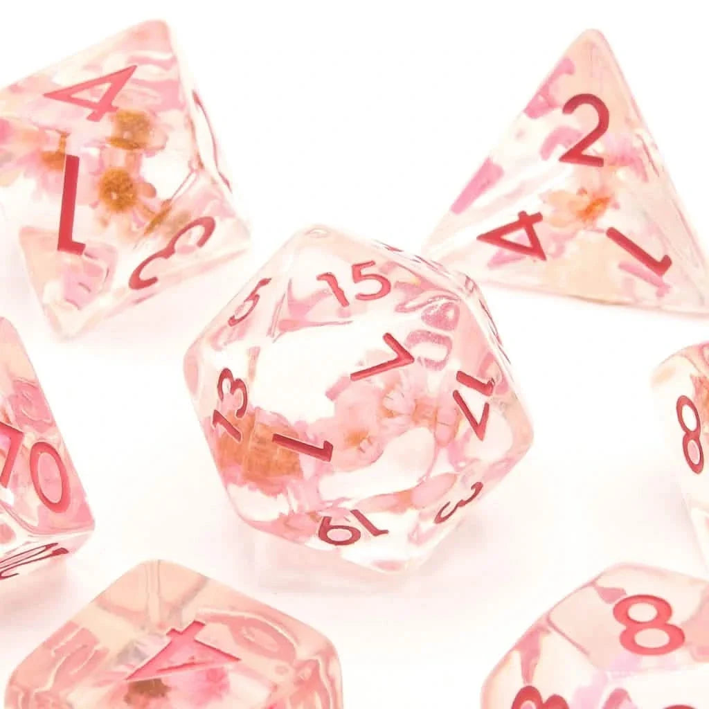 Cherry Blossoms | Soft Edge Dice | Resin | 7 Piece Set