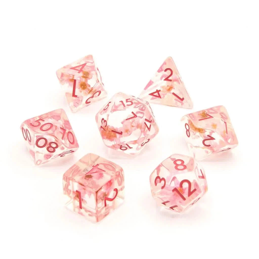 Cherry Blossoms | Soft Edge Dice | Resin | 7 Piece Set