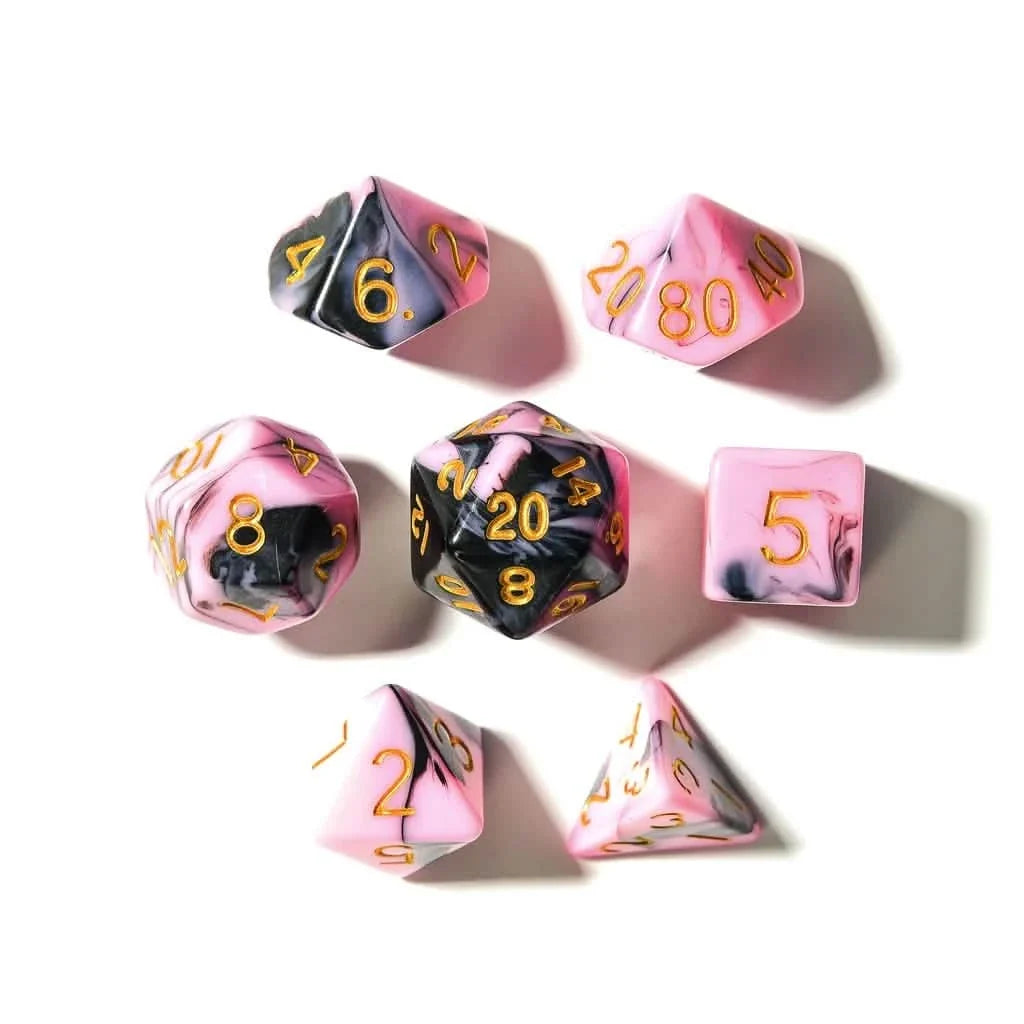 Bubblegum Midnight | Soft Edge Dice | Acrylic | 7 Piece Set