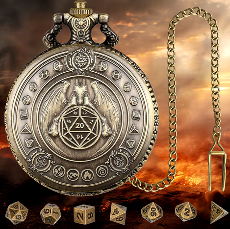 Fatebound Vault | Pocket Watch Dice Case | Mini Dice | Ancient Gold