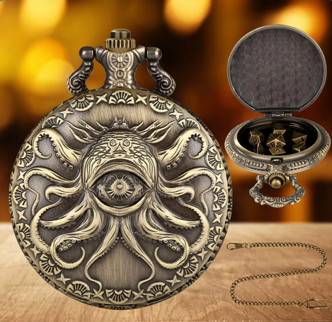Arcane Overseer | Pocket Watch Dice Case | Mini Dice | Ancient Gold