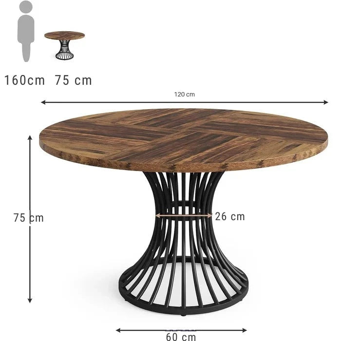 Modern Round Dining Table - Walnut Pedestal Base & Parquet Top