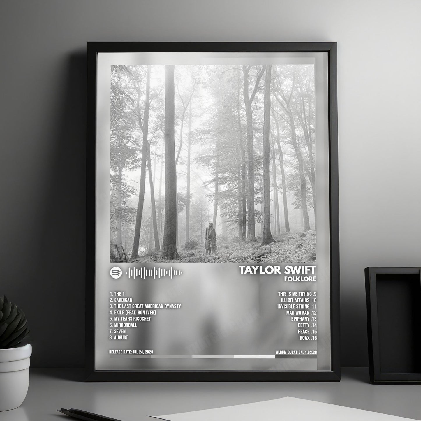 Taylor Swift - Folklore Album Cover Poster - with Complete Tracklist