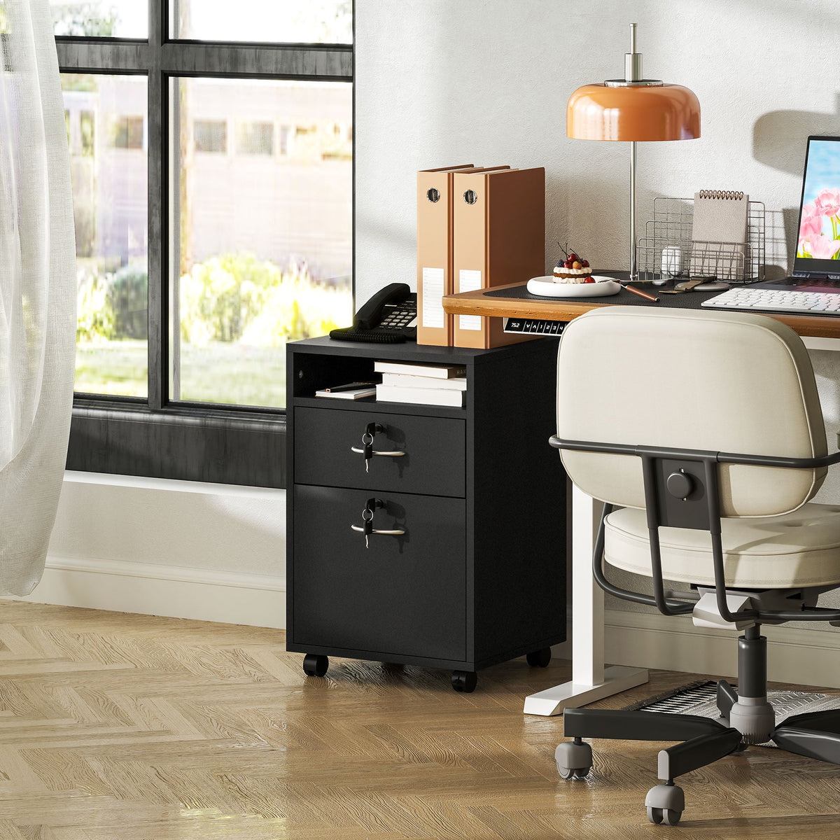 HOMCOM 60cm Storage Cabinet with Drawers and Open Shelf, Black