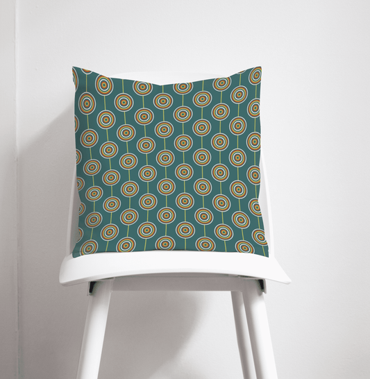 Teal Retro Circles Design Cushion, Throw Pillow