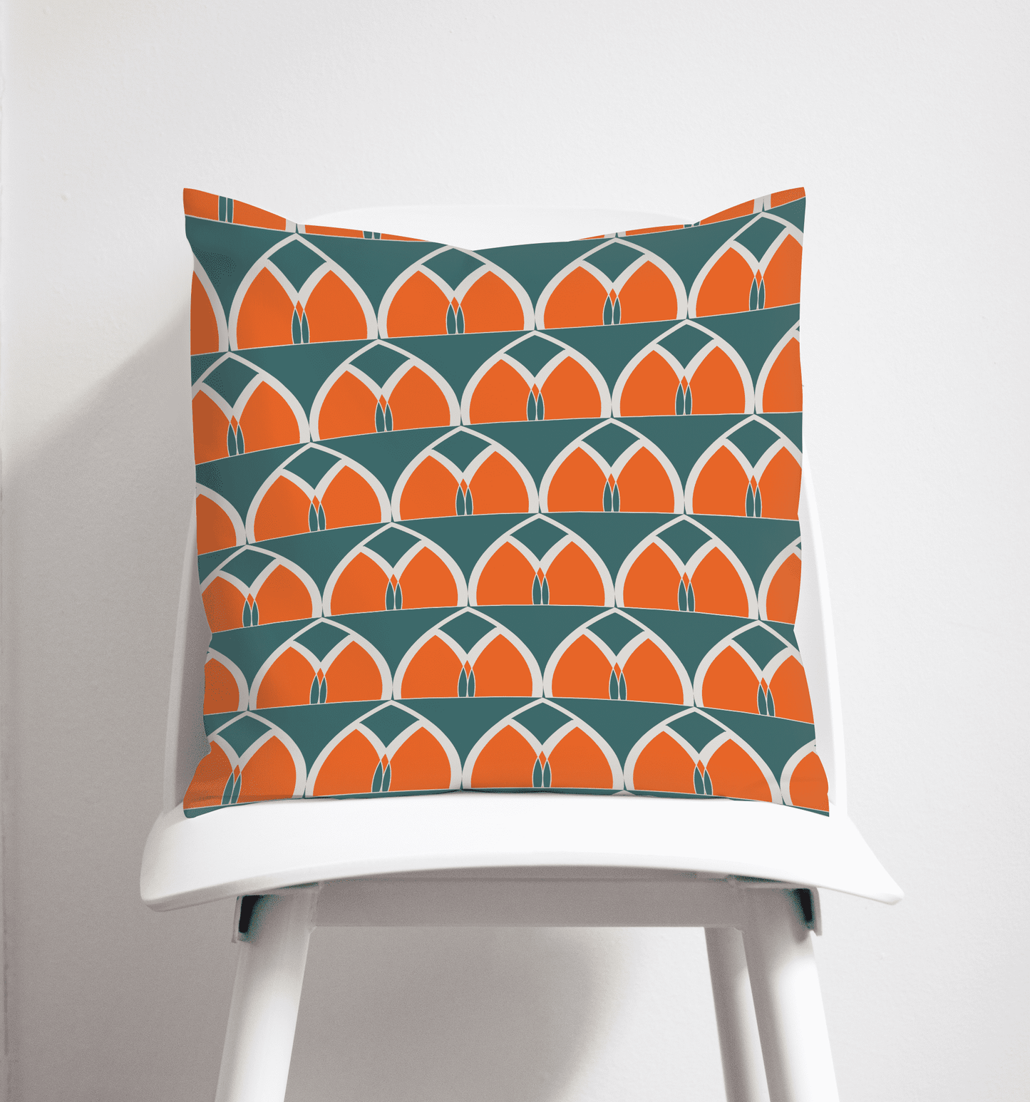 Teal and Orange Geometric Arches Design Cushion, Throw Pillow