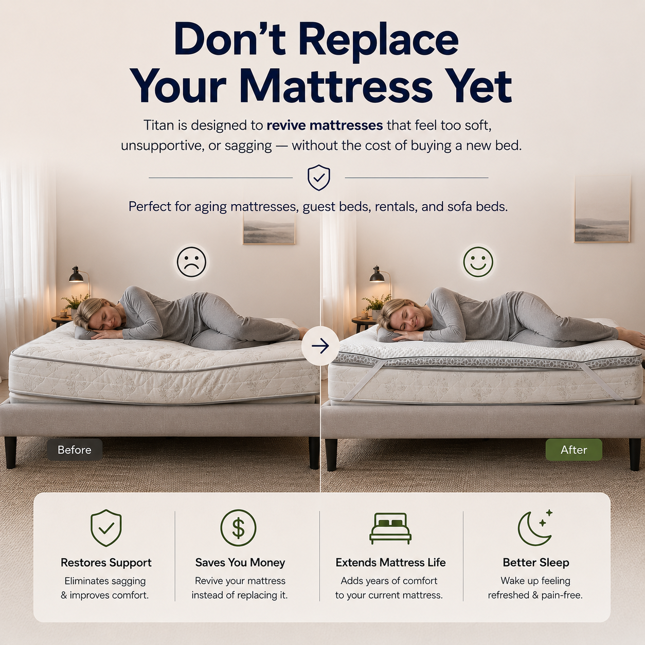 Brightr® Titan Deluxe Mattress Topper | Best Extra Firm & Maximum Support | 8 cm Reversible | Designed for Soft & Sagging Mattresses