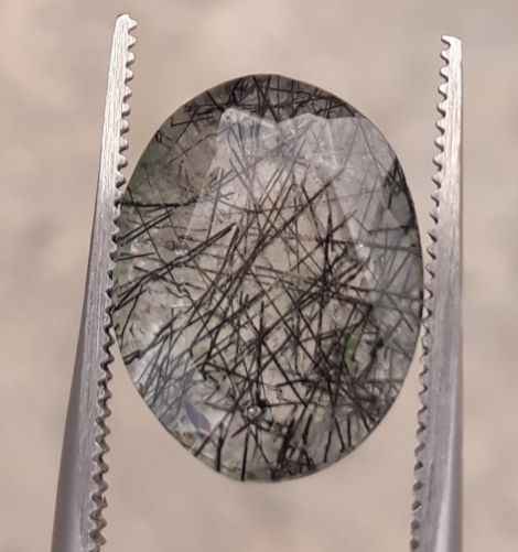 7.7ct Black Tourmalated Quartz - Black Rutile Quartz - Rutilated Quartz - 14x11x7mm