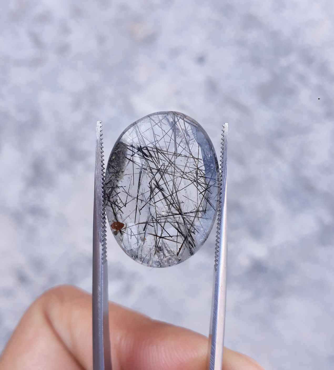 15ct Black Tourmalated Quartz - Black Rutile Quartz - Rutilated Quartz - 23x17x5mm