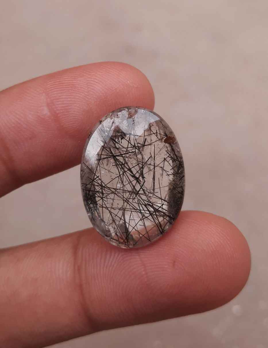 15ct Black Tourmalated Quartz - Black Rutile Quartz - Rutilated Quartz - 23x17x5mm