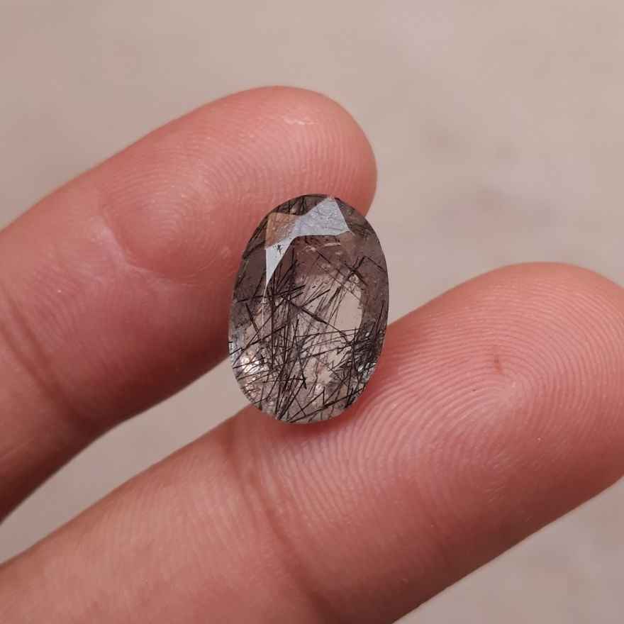 6.4ct Black Tourmalated Quartz - Black Rutile Quartz - Rutilated Quartz - 15x10x6mm