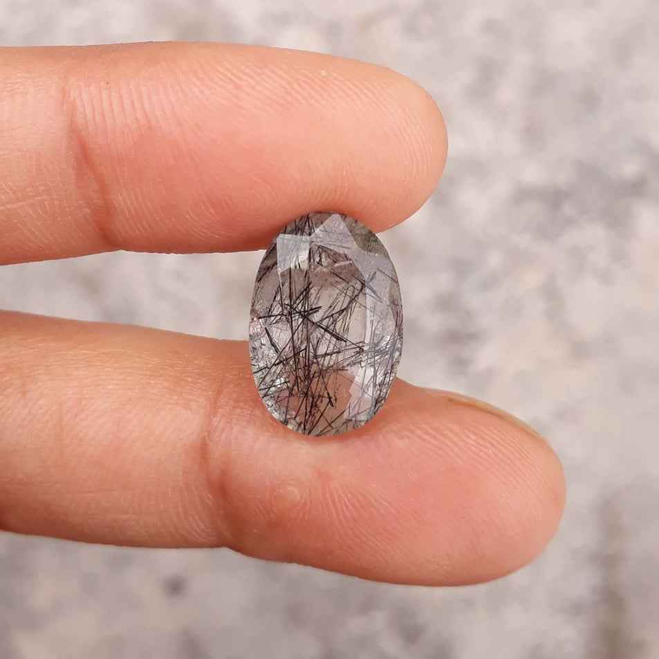 6.4ct Black Tourmalated Quartz - Black Rutile Quartz - Rutilated Quartz - 15x10x6mm
