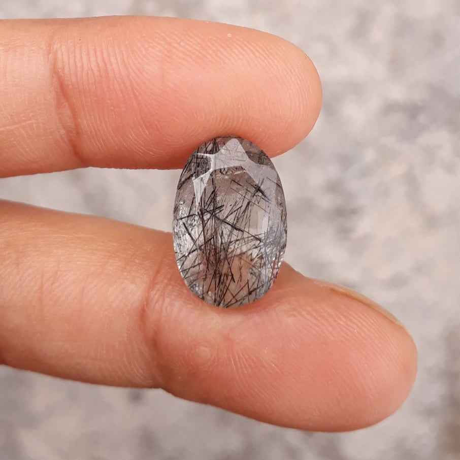 6.4ct Black Tourmalated Quartz - Black Rutile Quartz - Rutilated Quartz - 15x10x6mm