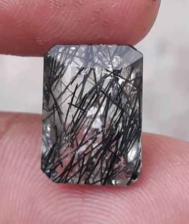 7.1ct Black Tourmalated Quartz aka Black Rutile Quartz - Rutilated Quartz - 14x10x6.5mm