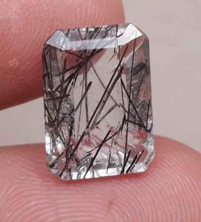 6.5ct Black Tourmalated Quartz - Black Rutile Quartz - Rutilated Quartz -14 x 4x5.5mm
