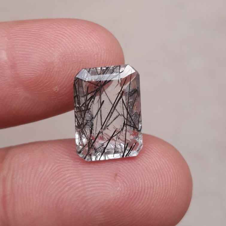 6.5ct Black Tourmalated Quartz - Black Rutile Quartz - Rutilated Quartz -14 x 4x5.5mm