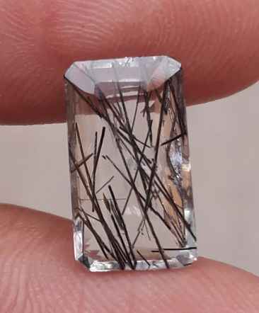 4.1ct Black Tourmalated Quartz aka Black Rutile Quartz - Rutilated Quartz -14x8x5mm