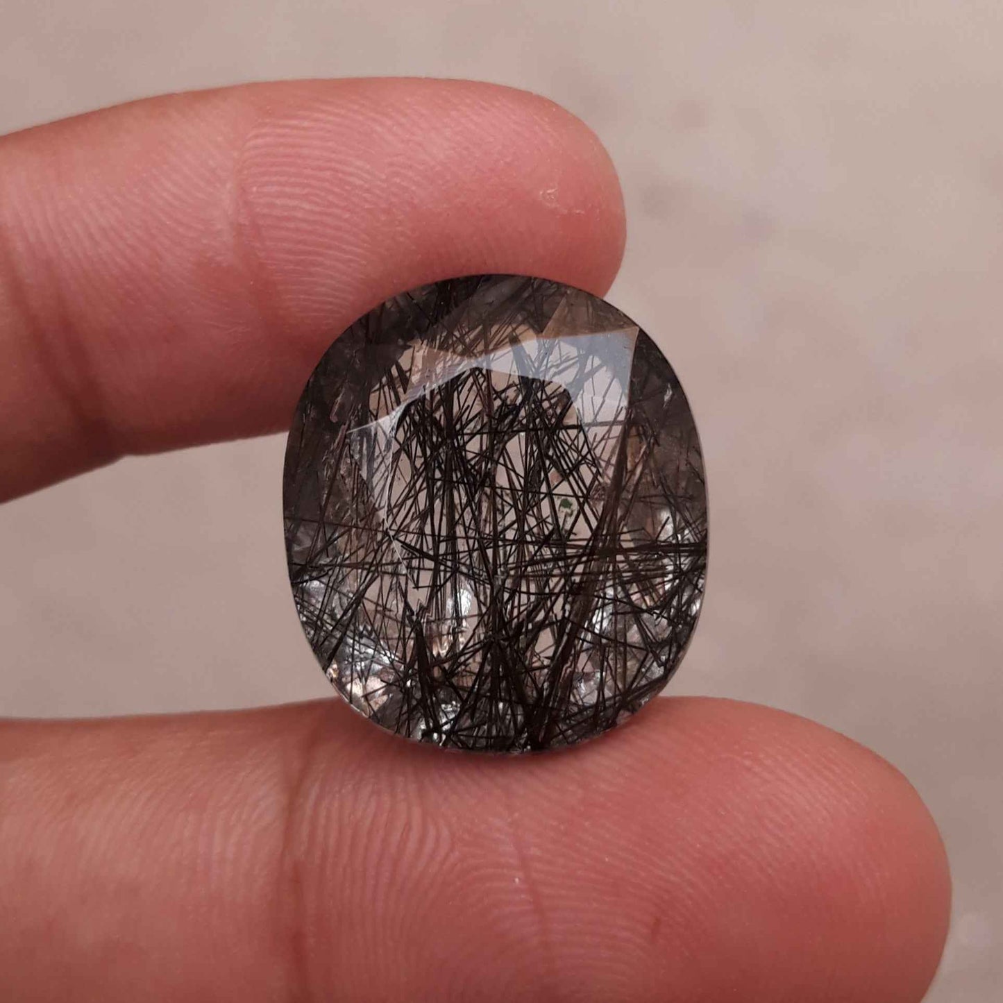 26ct Black Tourmalated Quartz - Black Rutile Quartz - 22x19x11mm