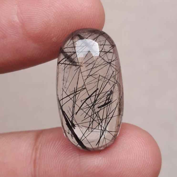 21ct Black Tourmalated Quartz Cabochon aka Black Rutile Quartz - Rutilated Quartz - 26.5x14.5x8mm
