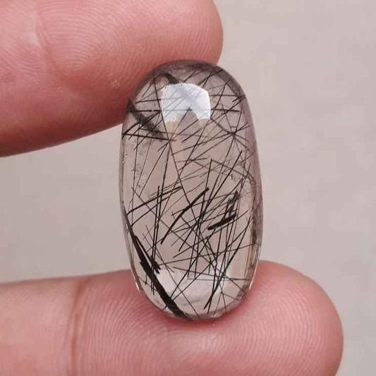 21ct Black Tourmalated Quartz Cabochon aka Black Rutile Quartz - Rutilated Quartz - 26.5x14.5x8mm