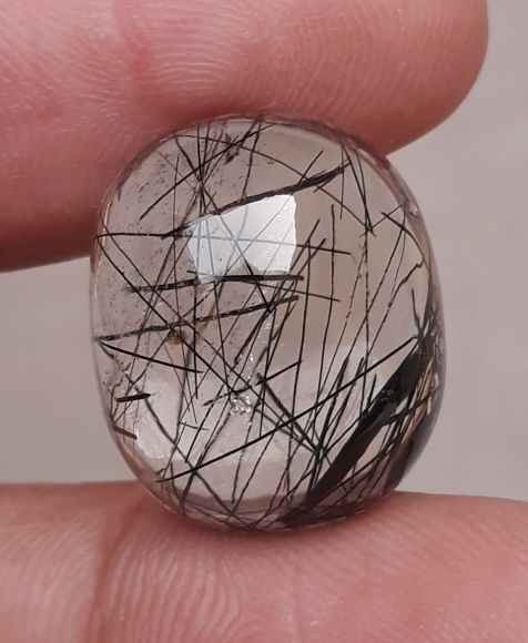 23ct Black Tourmalated Quartz Cabochon aka Black Rutile Quartz - Rutilated Quartz -20x17x10mm