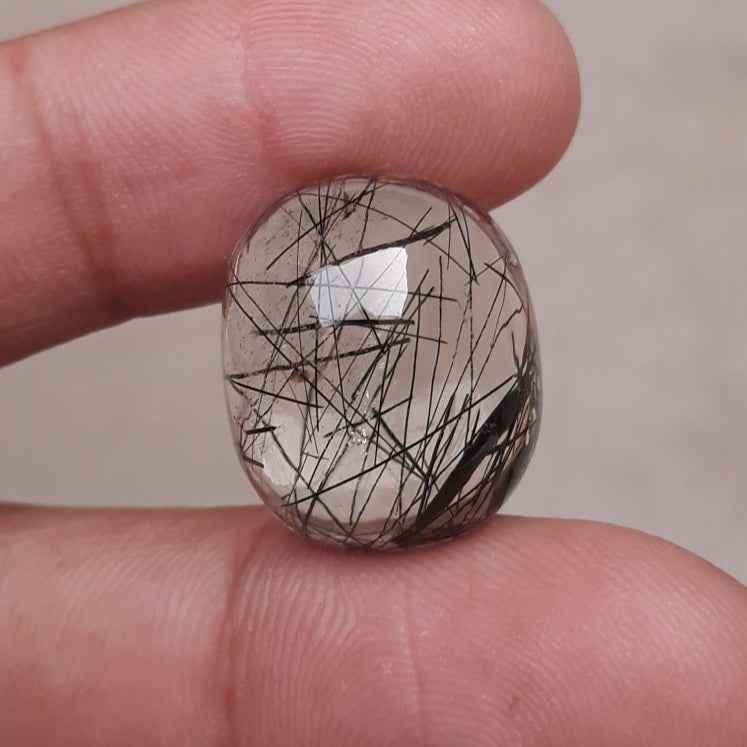 23ct Black Tourmalated Quartz Cabochon aka Black Rutile Quartz - Rutilated Quartz -20x17x10mm