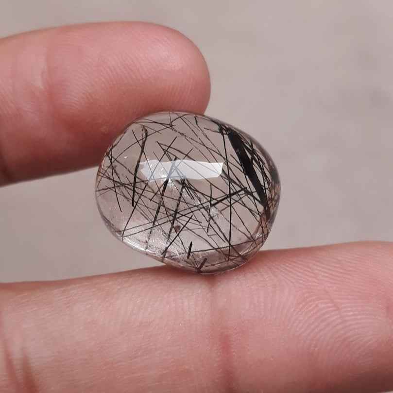 23ct Black Tourmalated Quartz Cabochon aka Black Rutile Quartz - Rutilated Quartz -20x17x10mm