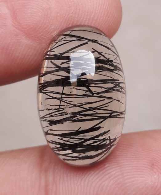 20ct Black Tourmalated Quartz Cabochon - Rutilated Quartz -22x14x9mm