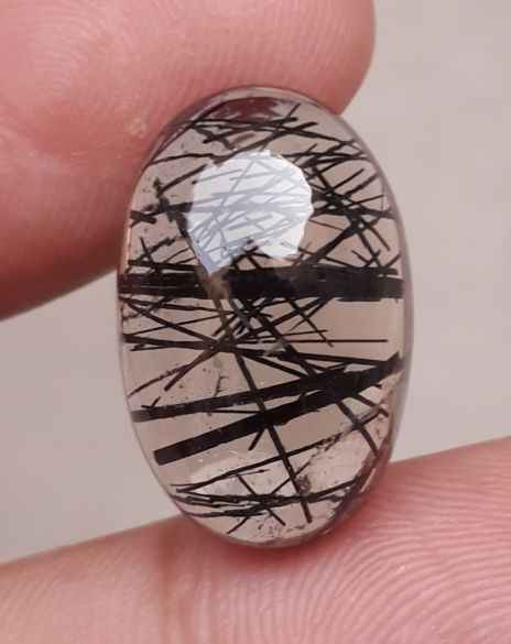 15.3ct Black Tourmalated Quartz -Cabochon Black Rutile Quartz - Rutilated Quartz -21x13.5x8mm