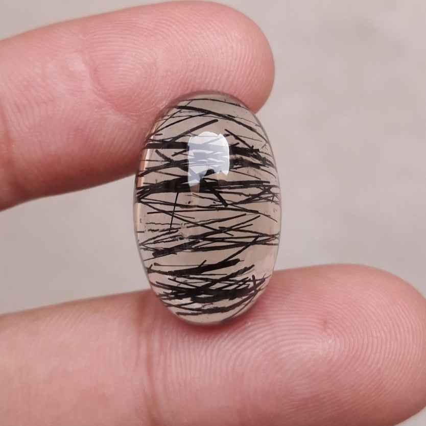 20ct Black Tourmalated Quartz Cabochon - Rutilated Quartz -22x14x9mm