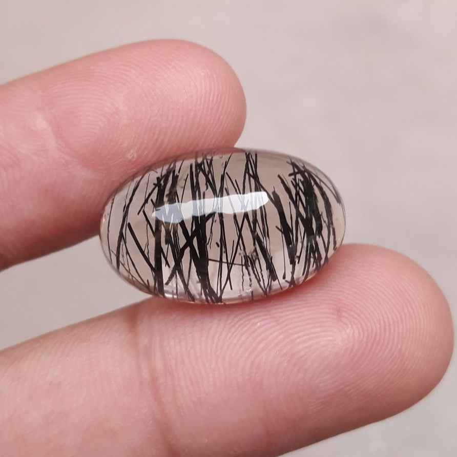 20ct Black Tourmalated Quartz Cabochon - Rutilated Quartz -22x14x9mm