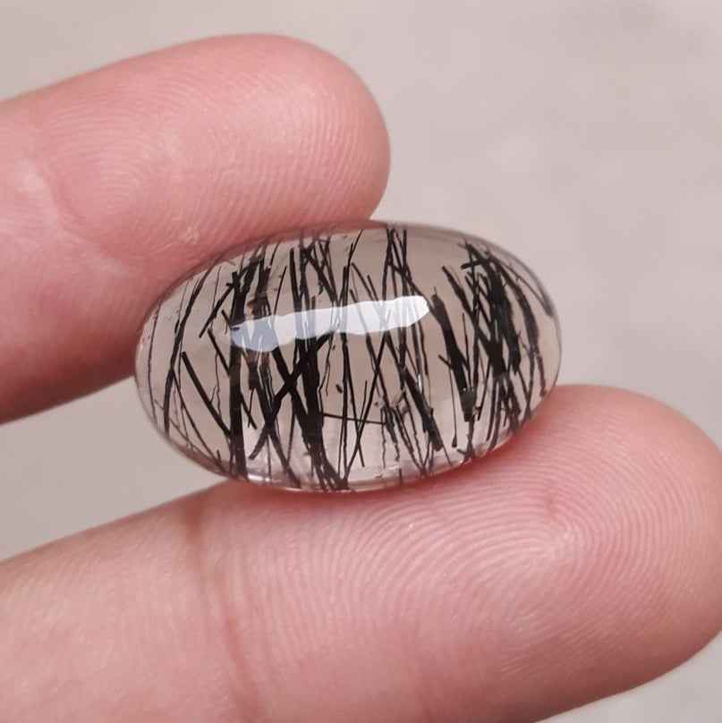 20ct Black Tourmalated Quartz Cabochon - Rutilated Quartz -22x14x9mm