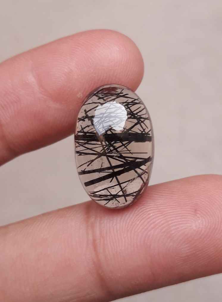 15.3ct Black Tourmalated Quartz -Cabochon Black Rutile Quartz - Rutilated Quartz -21x13.5x8mm