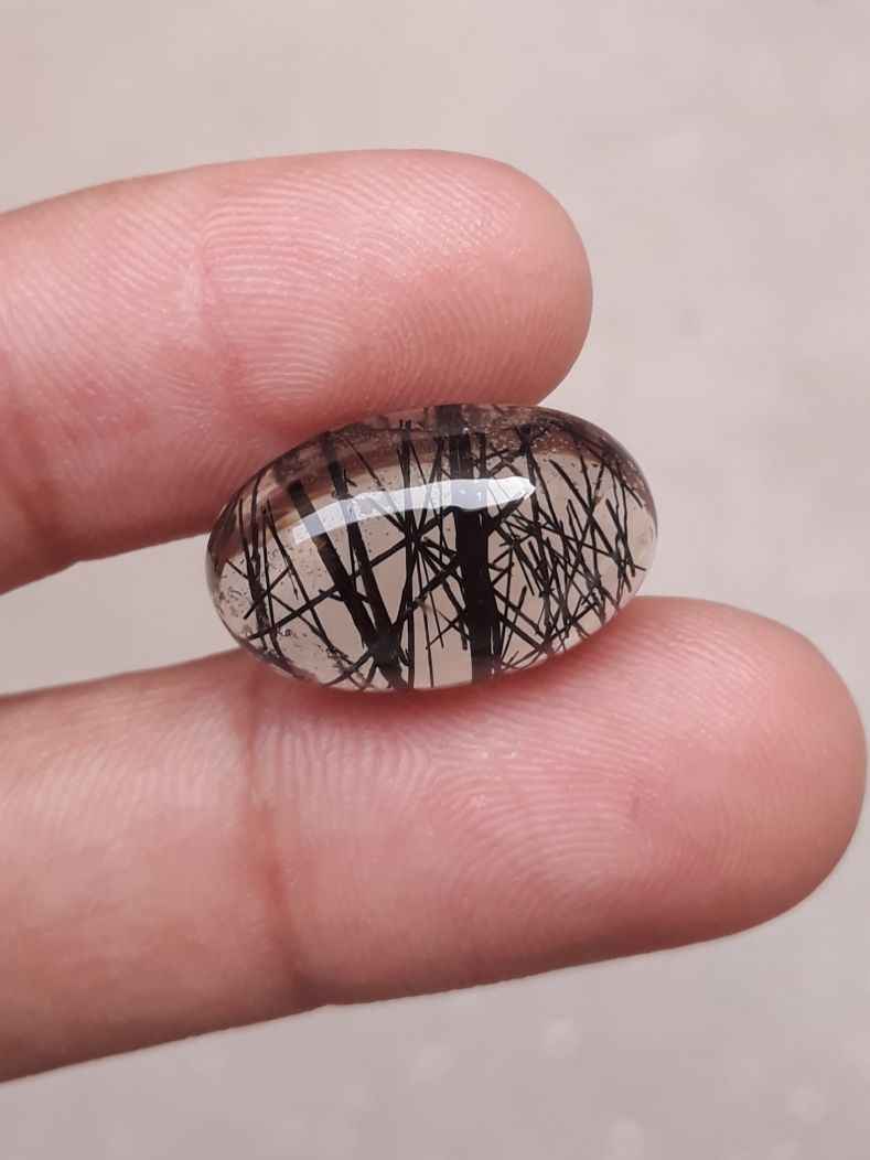15.3ct Black Tourmalated Quartz -Cabochon Black Rutile Quartz - Rutilated Quartz -21x13.5x8mm