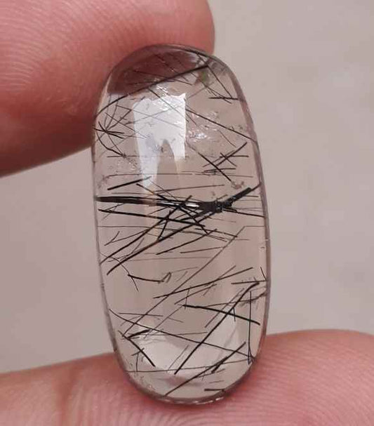 16.6ct Black Tourmalated Quartz -Cabochon Black Rutile Quartz - Rutilated Quartz Cabochon-26.5x12.5x6.5mm