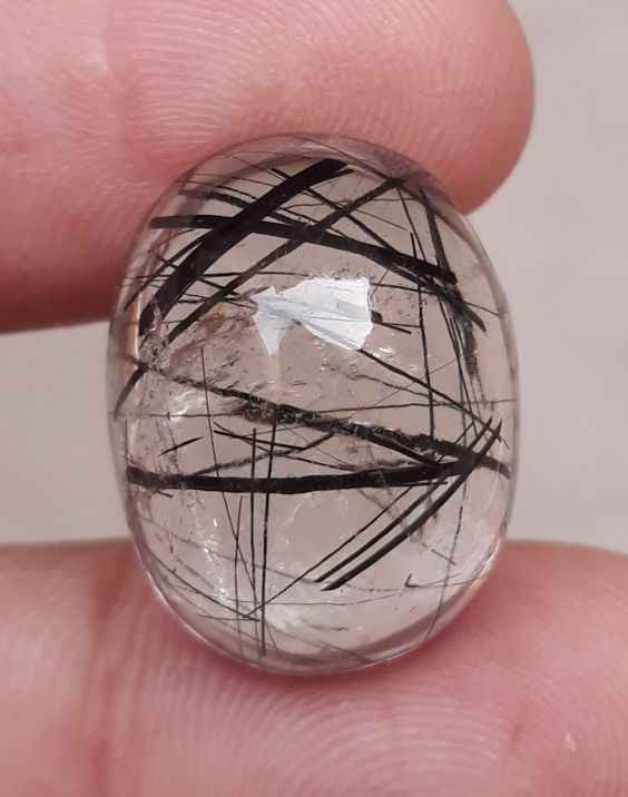 15.6ct Black Tourmalated Quartz -Cabochon Black Rutile Quartz - Rutilated Quartz -24x15x6mm