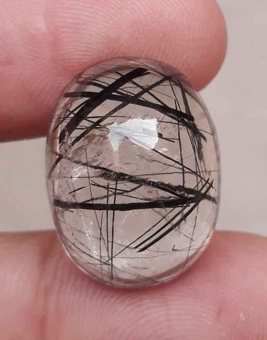 15.6ct Black Tourmalated Quartz -Cabochon Black Rutile Quartz - Rutilated Quartz -24x15x6mm