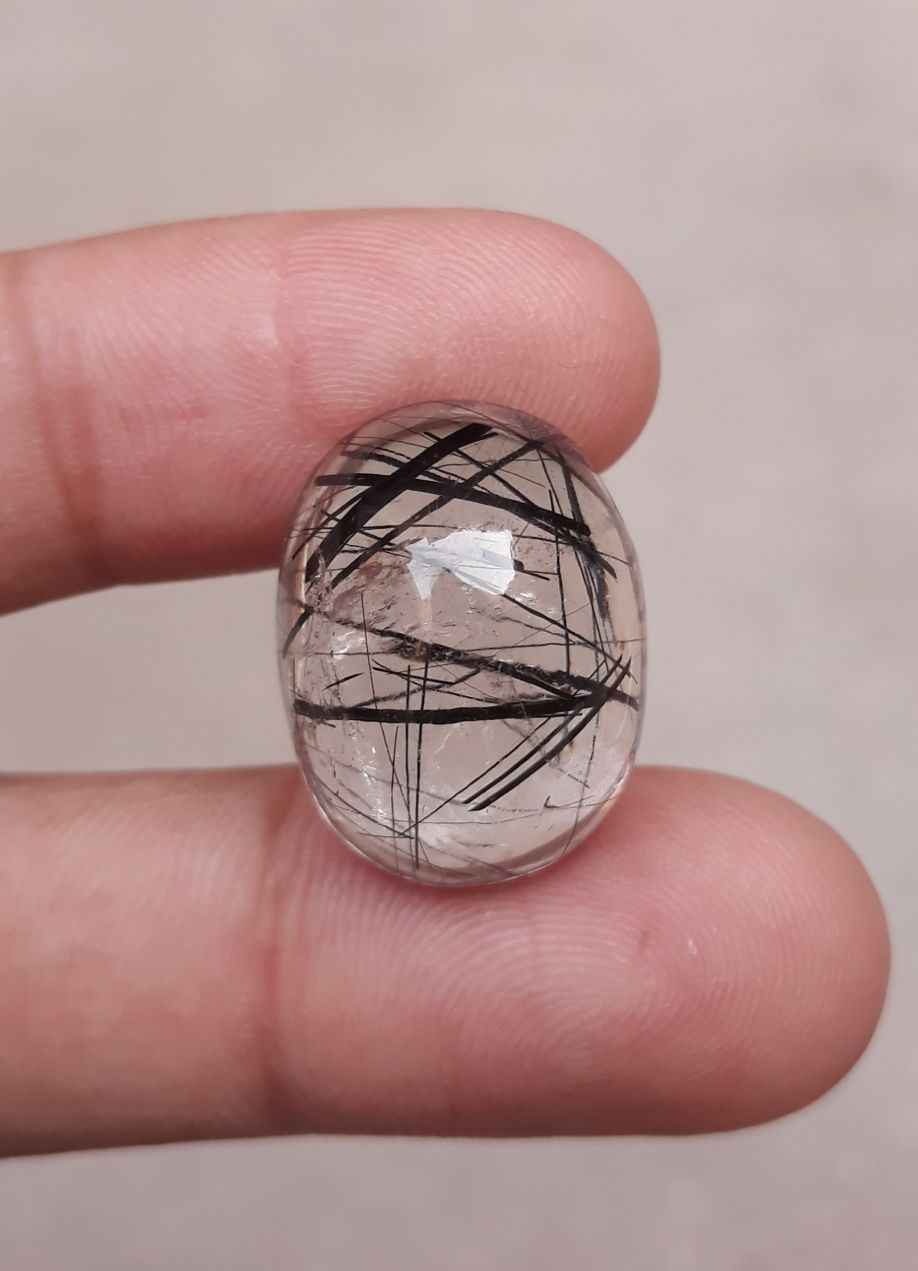 15.6ct Black Tourmalated Quartz -Cabochon Black Rutile Quartz - Rutilated Quartz -24x15x6mm