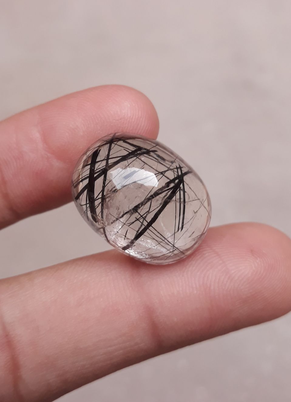 15.6ct Black Tourmalated Quartz -Cabochon Black Rutile Quartz - Rutilated Quartz -24x15x6mm