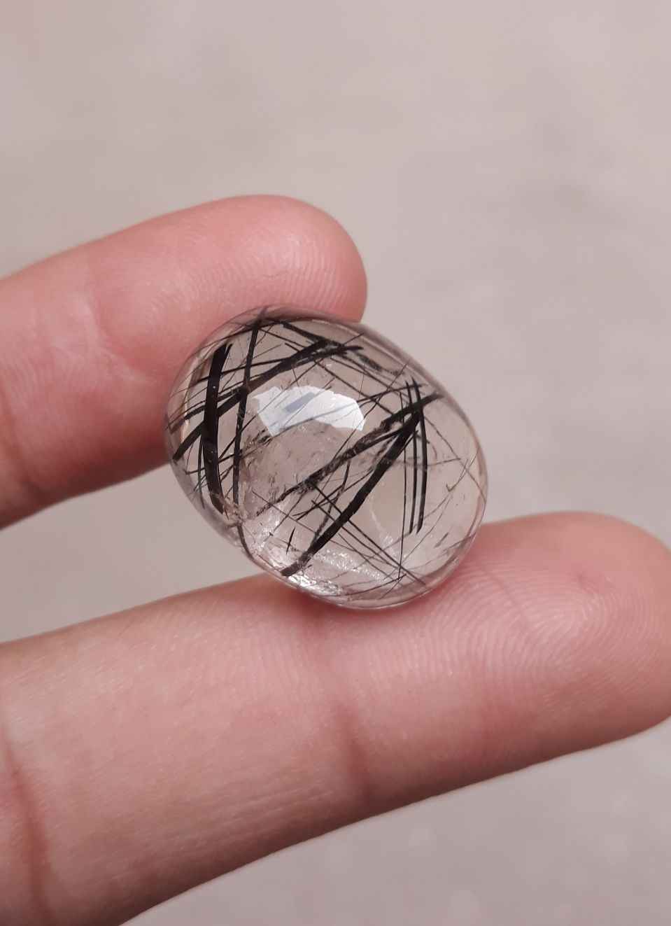 15.6ct Black Tourmalated Quartz -Cabochon Black Rutile Quartz - Rutilated Quartz -24x15x6mm