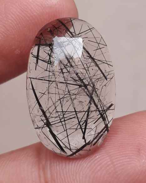 16.8ct Black Tourmalated Quartz -Cabochon Black Rutile Quartz - Rutilated Quartz Cabochon-18x14.5x9.5mm