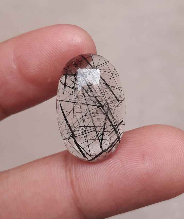 16.8ct Black Tourmalated Quartz -Cabochon Black Rutile Quartz - Rutilated Quartz Cabochon-18x14.5x9.5mm