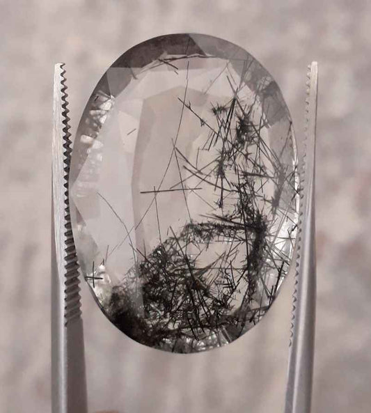 29.55ct Black Tourmalated Quartz - Black Rutile Quartz - Rutilated Quartz