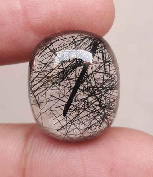 25ct Black Tourmalated Quartz - Quartz - Rutilated Quartz - 21x18x9mm