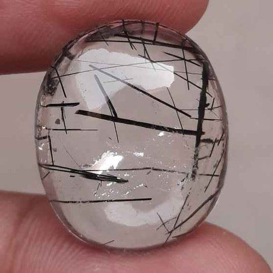 28ct Black Tourmalated Quartz Cabochon aka Black Rutile Quartz - Rutilated Quartz -24x20x9mm