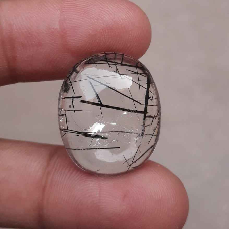 28ct Black Tourmalated Quartz Cabochon aka Black Rutile Quartz - Rutilated Quartz -24x20x9mm