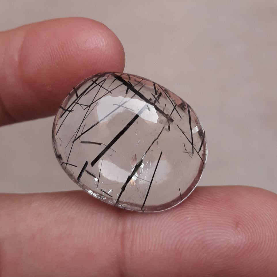 28ct Black Tourmalated Quartz Cabochon aka Black Rutile Quartz - Rutilated Quartz -24x20x9mm